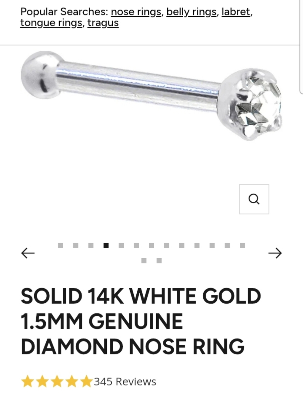 Body Candy Minimal Gold Nose Stud - White Gold & Diamomd